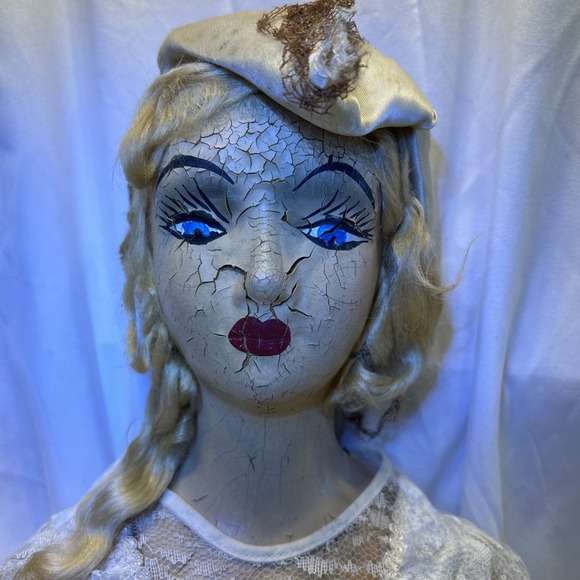 Other - Antique Boudoir Bed Doll 1920- 1930 with Clothes Blue eyes red lips Blonde